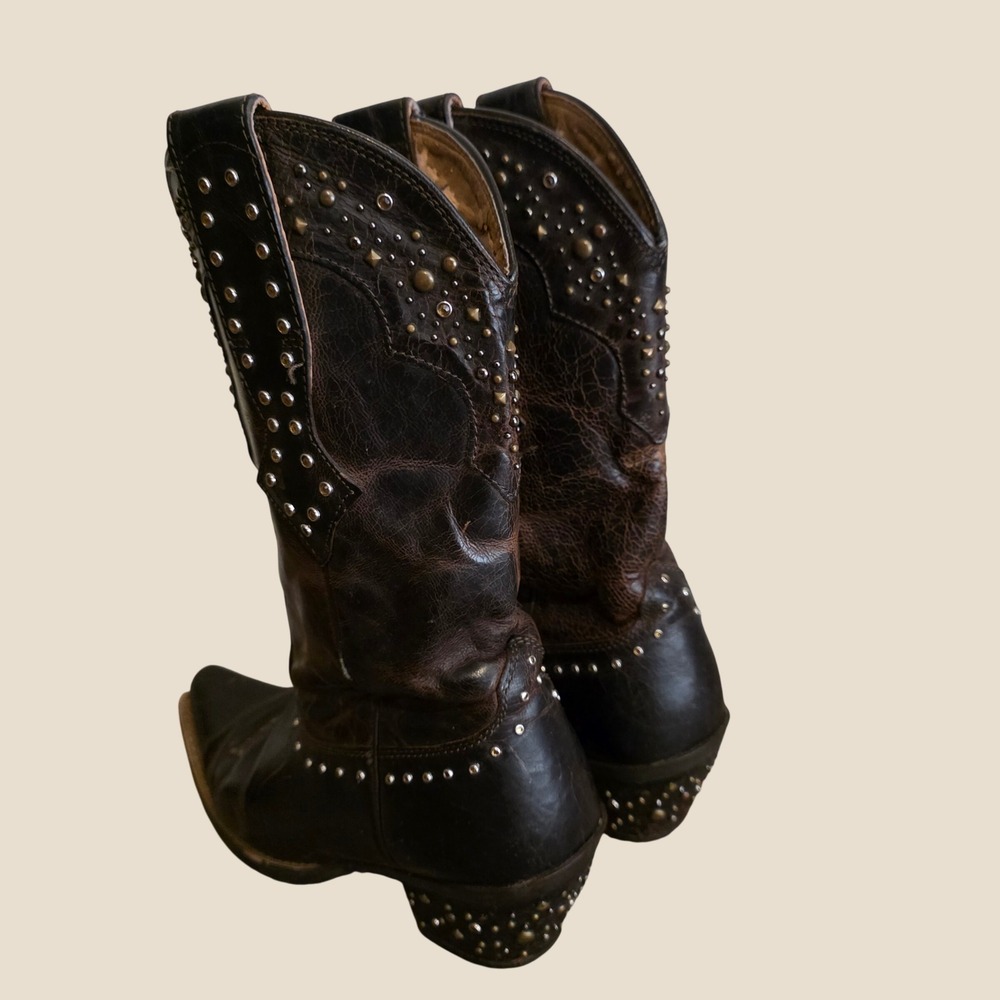 Ariat Womens Western Boots Size 6.5 B Brown Studded Leather Snip Toe Cowgirl - Picture 4 of 9
